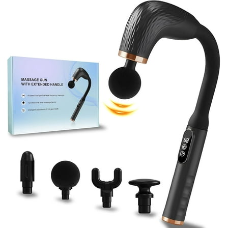 Massage Gun with Upgraded Extension Handle, Back Massager for Pain Relief Deep Tissue, 4 Massage Heads & 6 Speed Levels