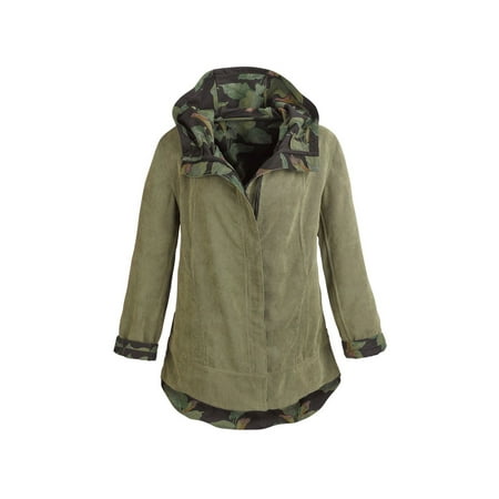 - Women's Army Green Reversible Corduroy Hooded Jacket