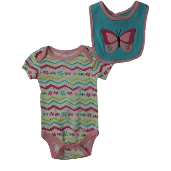 Infant Girls Chevron Print Butterfly Bib & Bodysuit 2-PC Outfit