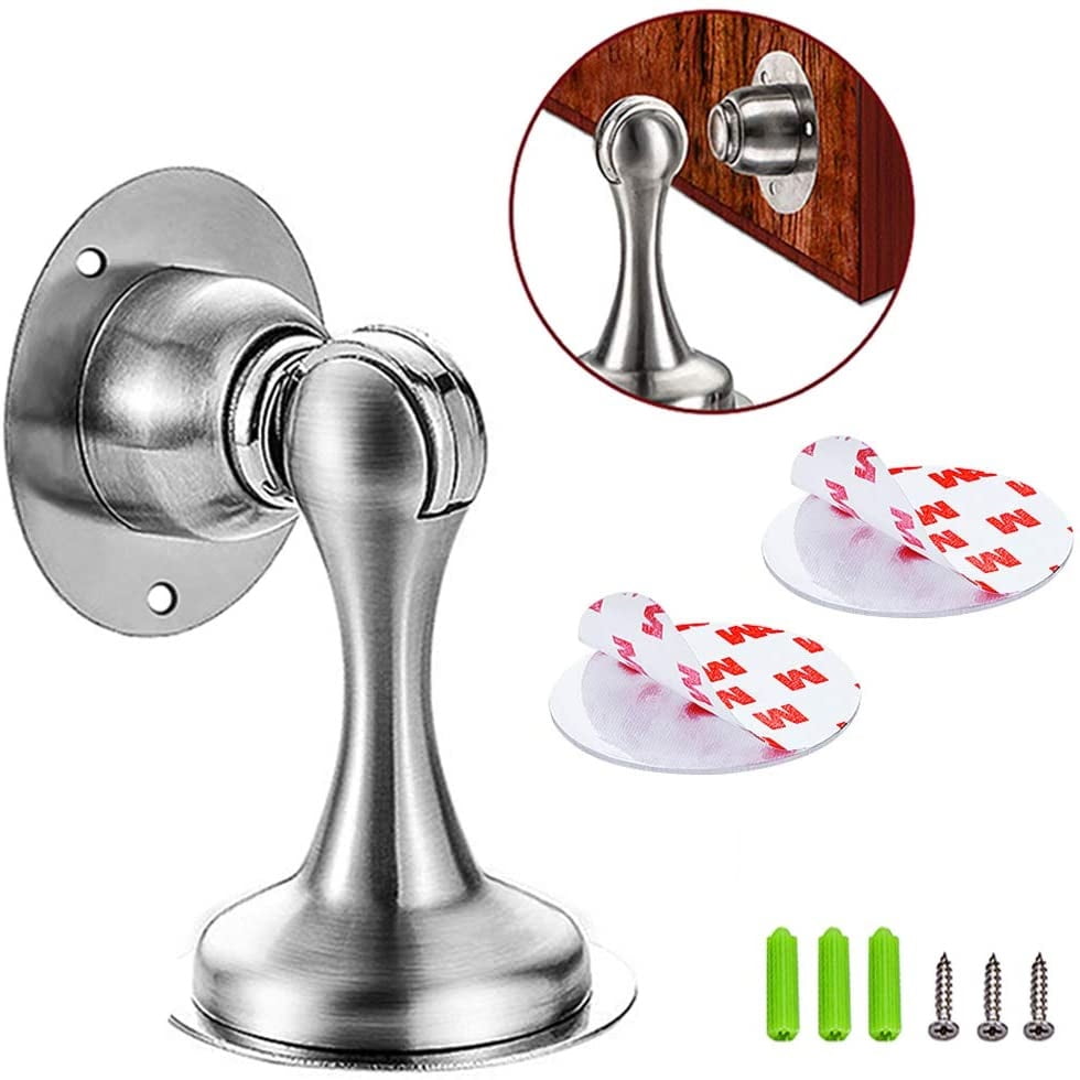 1 Pack Magnetic Door Stop Hold Your Door Open 1 Pack for Try 3M Double-Sided Adhesive Tape Door Stopper No Drilling Magnetic Door Catch Screws for Stronger Mount Stainless Steel 