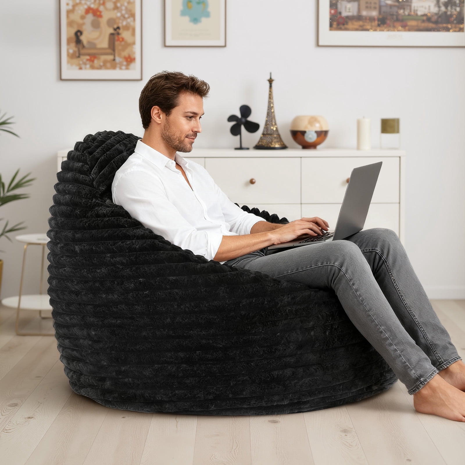 CONCETTA 39ft Sofa Bean Bag Chair, Oversized Beanbag for Adults with Soft Removable Cover, Black