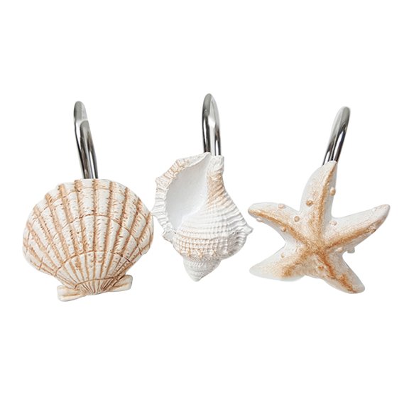12 Pcs Decorative Shower Curtain Hooks Clear Liner Ocean Rail