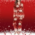 thumbnail image 4 of Lorytime Womens Christmas Pajamas Sets Snowflakes Long Sleeved Collared Tops Elastic Waist Pants Soft Loungewear, 4 of 7