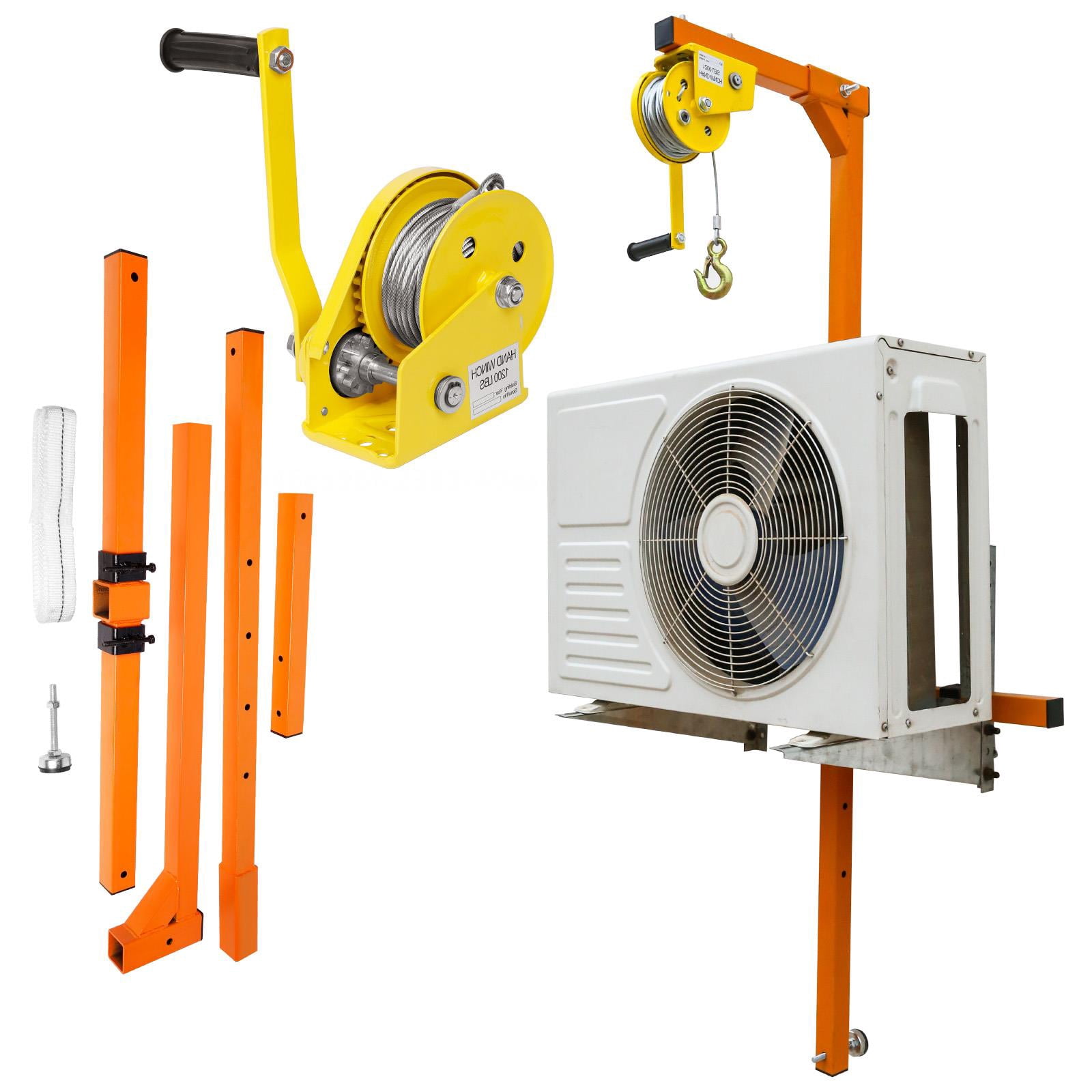 1200LBS Hand Winch, Heavy Duty Steel AC Hoist, Portable Foldable Crane Lift for Air Conditioner Outdoor Unit Installation, 33ft Steel Cable, Manual Hand Crank Pulley for Lifting, Loading, Moving