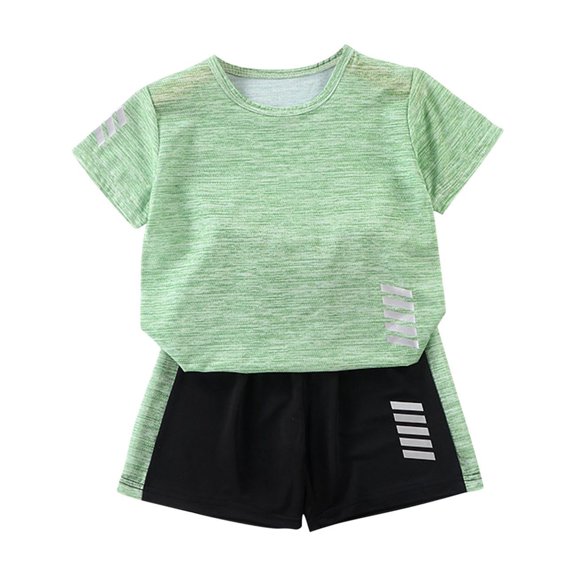 QTOCIO Toddler Girls Outfits, Kids Girl Clothes, Fashion Boy' Casual Short Sleeve Round Neck Collar Botton Short Pants Sports Suit,Green,7 Years