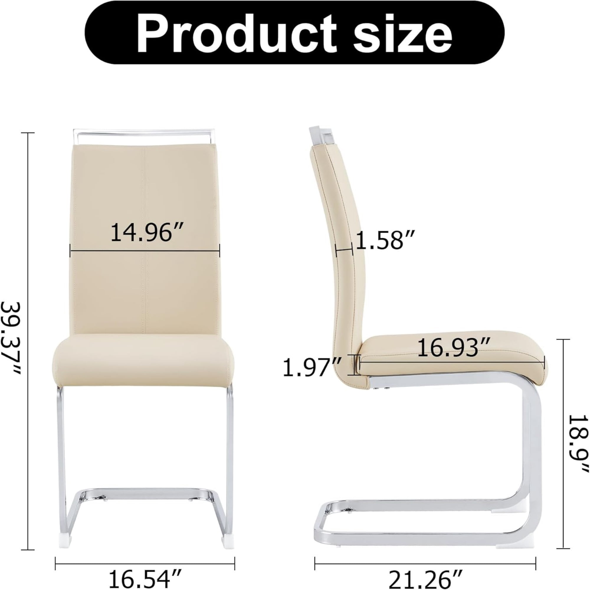 TesNus Dining Chair Set, Beige PU Leather High Back with Chrome Cantilever Frame, Set of 4 for Dining Room