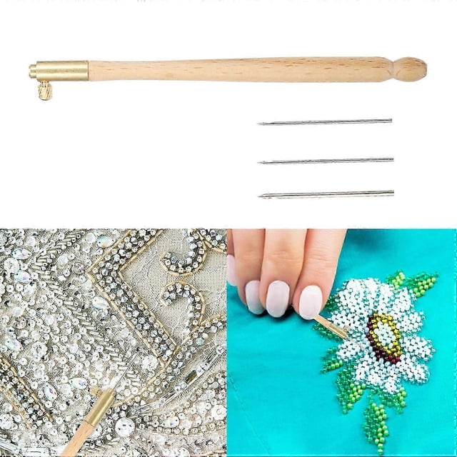 Tambour Hook with 3 Needles 70 90-100 Embroidery Tools Sequins Bead Neddle Set Tool