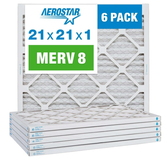 Aerostar 21x21x1 MERV 8 Pleated Air Filter, 6 Pack, Furnaces Filters, HVAC Filter, Air Conditioners Vent Filter Replacement for Home
