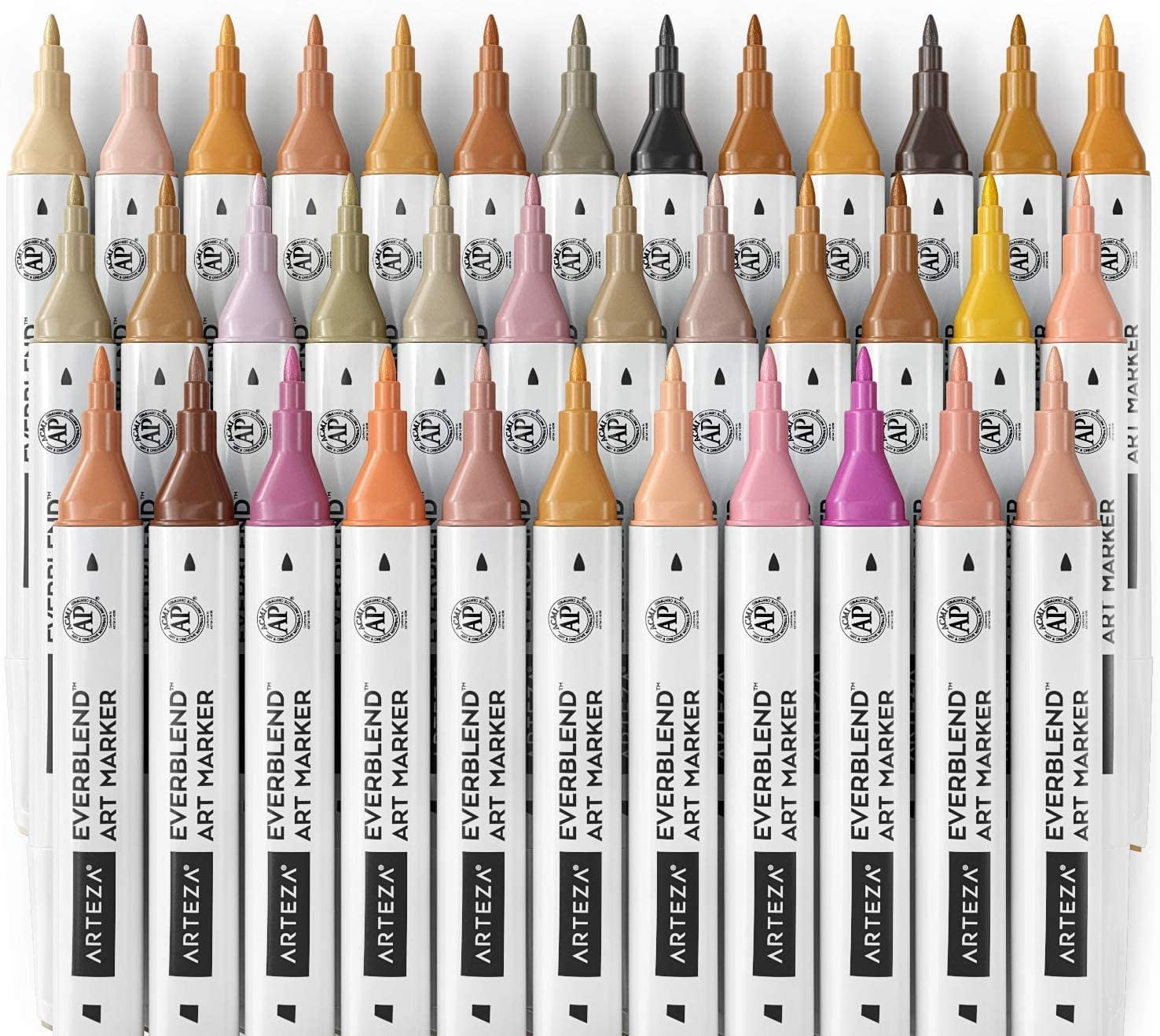 Arteza Professional EverBlend Dual Tip Ultra Artist Brush Sketch Markers,  Tropical Tones, Alcohol-Based, Replaceable Tips - 36 Pack