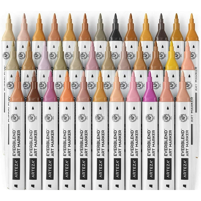 ARTEZA Alcohol Brush Markers, Set of 36 Colors, EverBlend Tropical Tones,  Medium Chisel and Brush Nib, Dual Tip Markers for Drawing and Sketching