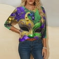thumbnail image 3 of Yteetum Mardi Gras 3/4 Length Sleeve Womens Tops Oversized Crewneck Carnival Mask Print 3/4 Sleeve T Shirt Womens Casual Round Neck Tuesday Carnival Party Short Sleeve Tee Shirt Spring Summer Clothes, 3 of 6