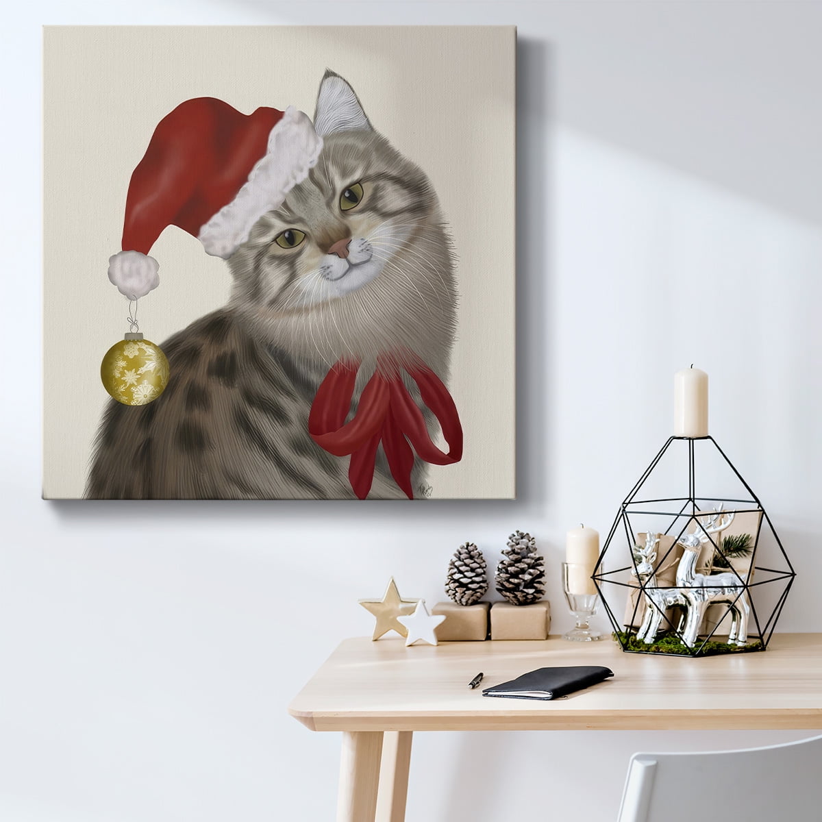 Cute Cat with Christmas Hat- Gallery Wrapped Canvas