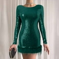 thumbnail image 2 of Womens Long Sleeve Womens Green Sequin Dress Carnival Dress Sparkly Holiday Dress, 2 of 7