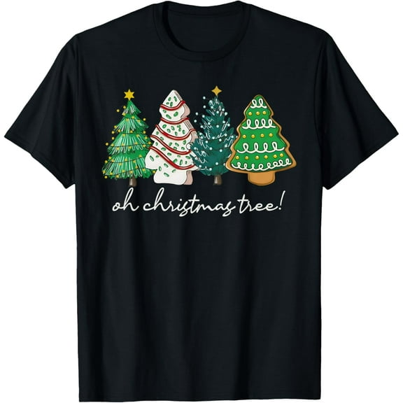 Oh Christmas Trees Cakes Debbie Becky Jen Xmas Pajamas Retro T-Shirt