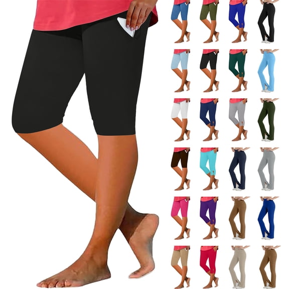 UVEASISHA Womens Knee Length Leggings with Pockets High Waisted Capri Yoga Pants Summer Casual Athletic Tights Army Green XXL