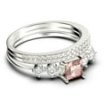 thumbnail image 2 of Anniversary Ring Minimalist 1.75 Carat Princess Cut Morganite And Diamond Moissanite Engagement Ring, Dainty Wedding Ring In 925 Sterling Silver With 18K White Gold Plating, Trio Set, Matching Band, 2 of 4