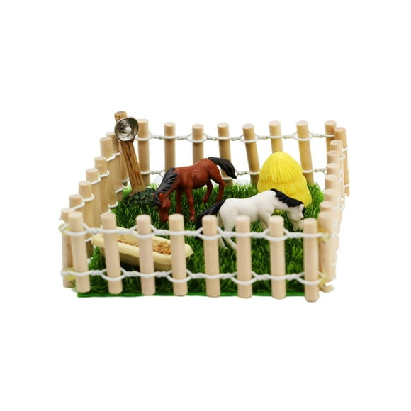 Horse Stable Playset Toys Dollhouse Farm Animal Toys Photography Props Decorative 1/12 Scale horse Stall Horse Barn Set for Kids Children wooden fence
