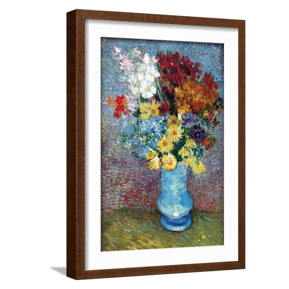 Art.com Flowers In a Blue Vase Art Print by Vincent van Gogh, Brown Frame Wall Art, 17" x 23"