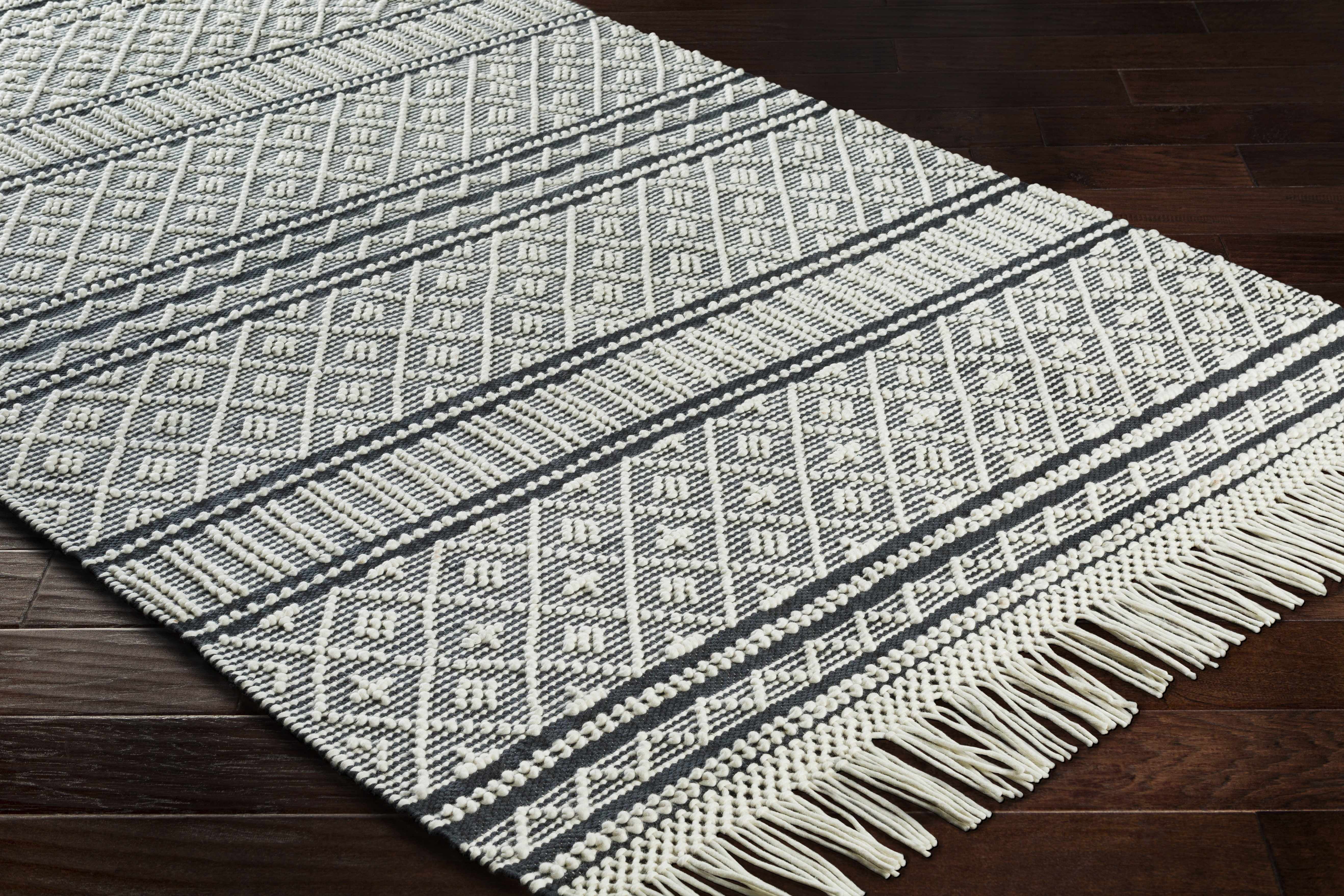 Hauteloom Leon Boho Moroccan Farmhouse Living Room Bedroom Wool Area Rug - Trellis Handmade Bohemian Carpet - Black, White - 8' x 10'