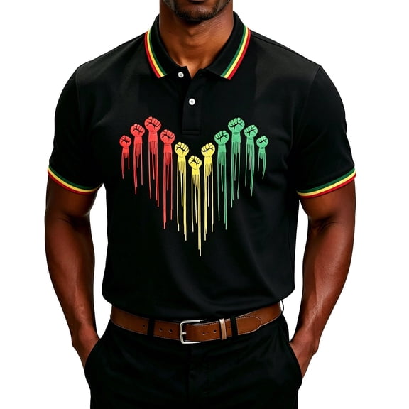 Mens Golf Polo Shirts with Button Front Print Short Sleeve Classic Casual Tee