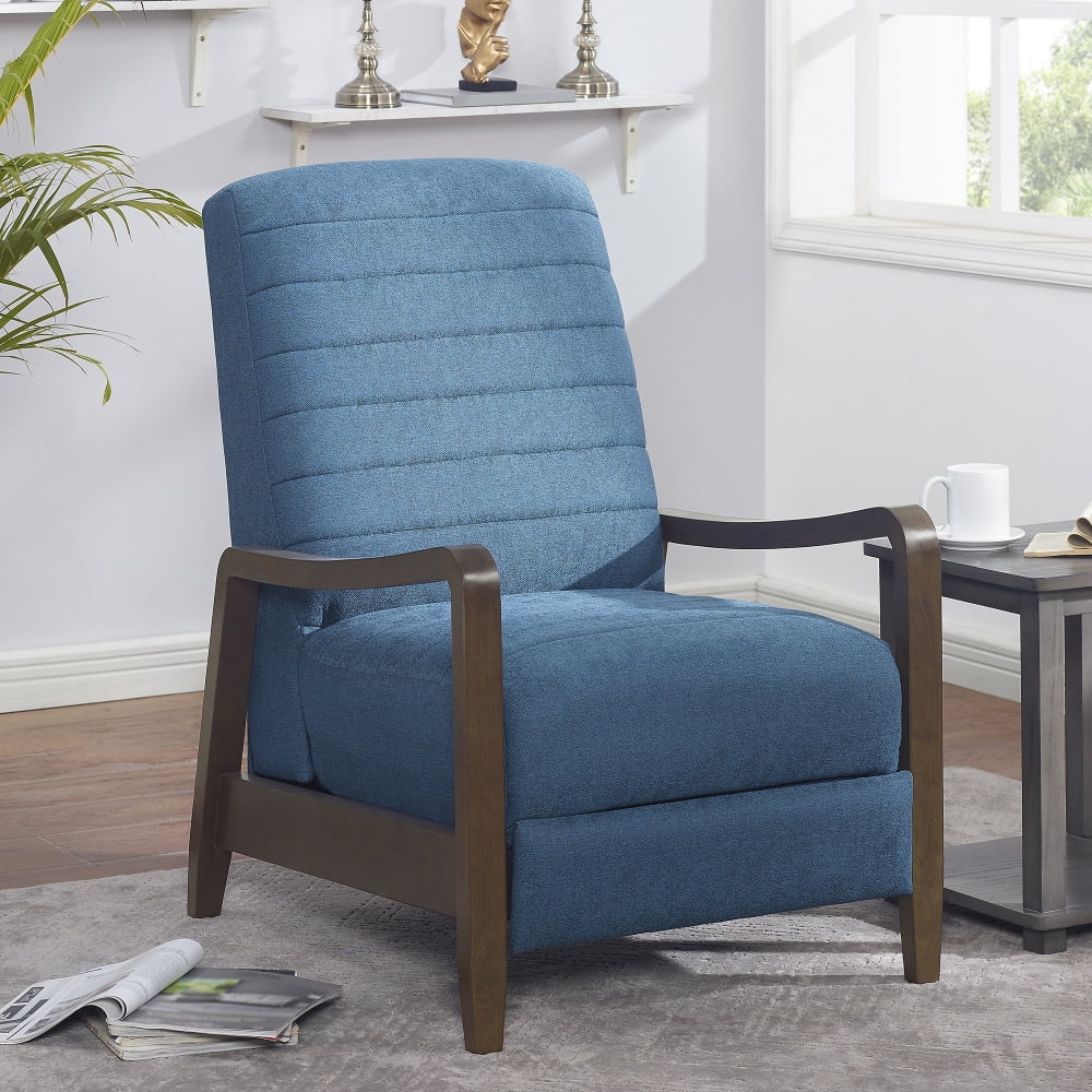 Accent Chair, Push Back Recliner with Wooden Arms, Upholstered
