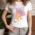 thumbnail image 3 of Teacher Supply Ribbon Shirt – Girly Yellow Pink Classroom Theme Tee , White, M, 3 of 6