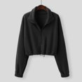 thumbnail image 6 of KHONTS Women's Full Zip Short Jacket Warm Winter Long Sleeve Stand Collar Sherpa Crop Coat Black M, 6 of 9