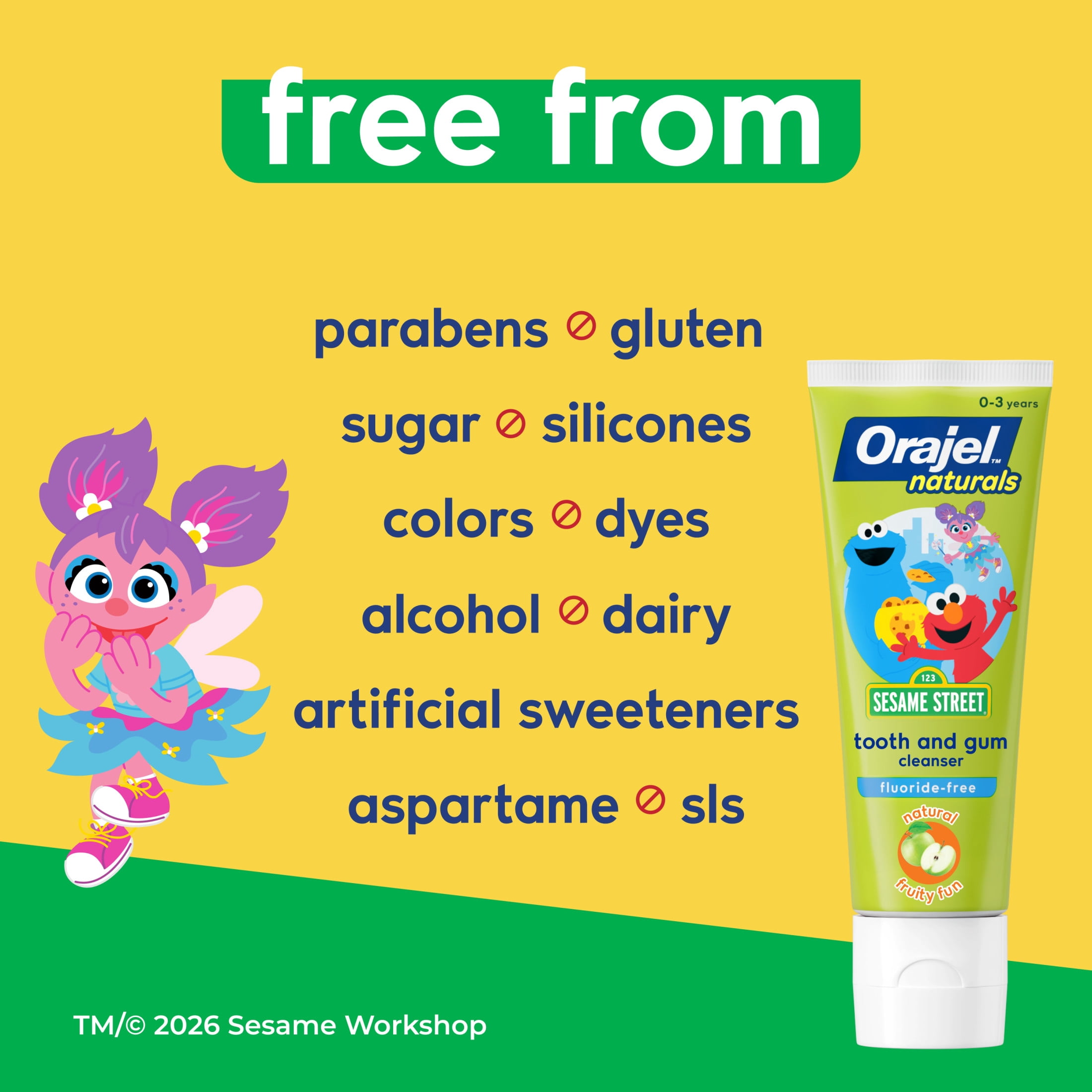 Orajel Naturals Sesame Street Toothpaste and Finger Brush, Natural Fruity Fun, 1.0 oz