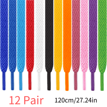 12 Pairs 47in Flat Colored Shoe Laces Strings for Sneakers Skate Boots Sport, 12 Colors