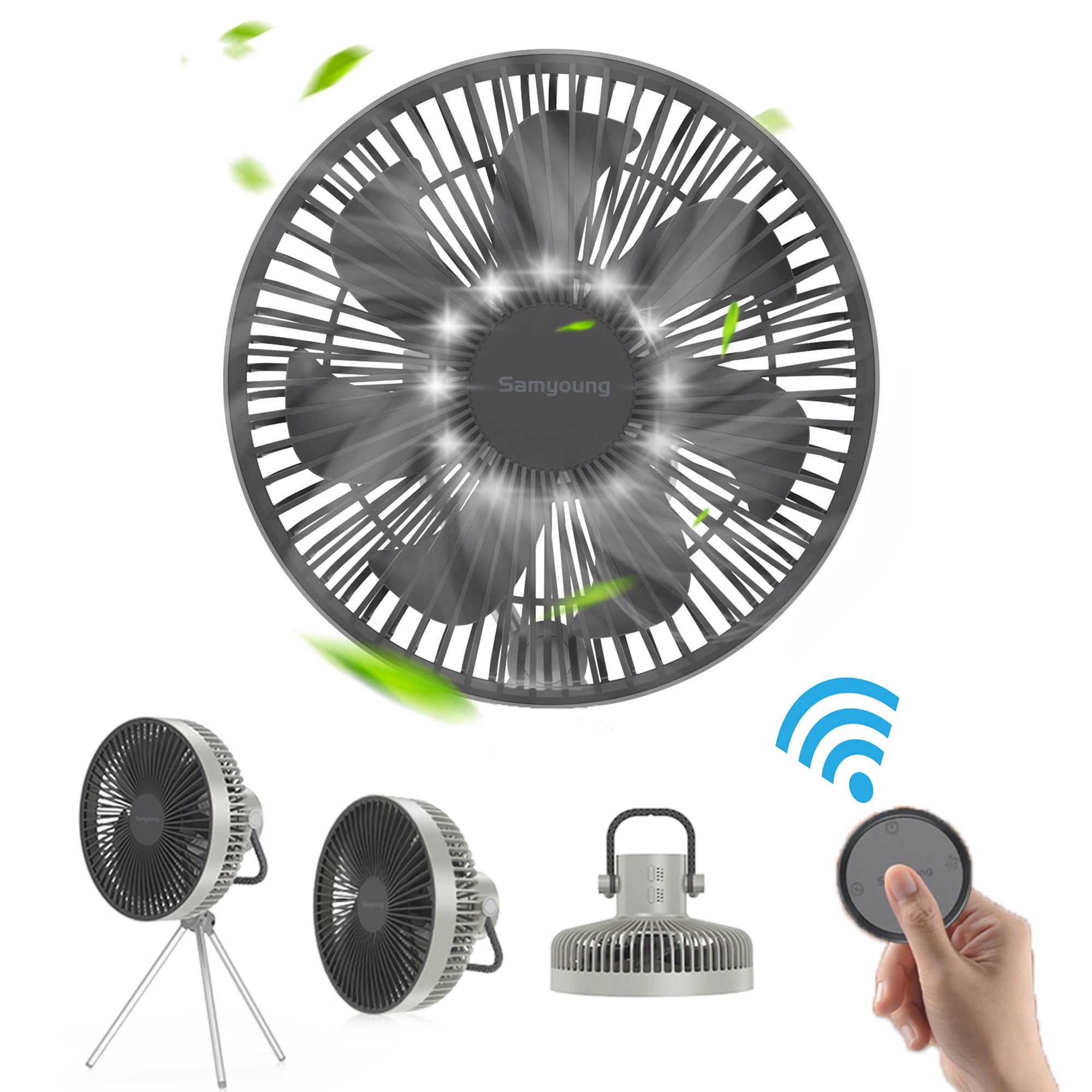 AYMZ Camping Fan Battery Powered Fan, Remote Control LED Lantern 10000mAh Battery Operated, 5 Speeds USB Rechargeable Fans with Hook for Fishing, Camping, Outdoor, Travel, Bedroom