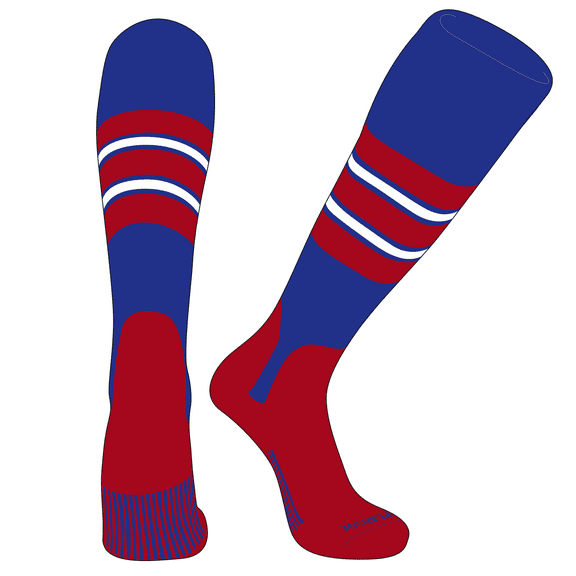 PEAR SOX OTC Baseball Softball Stirrup Socks (E, 5in) Royal, Red, White, Red (XS)