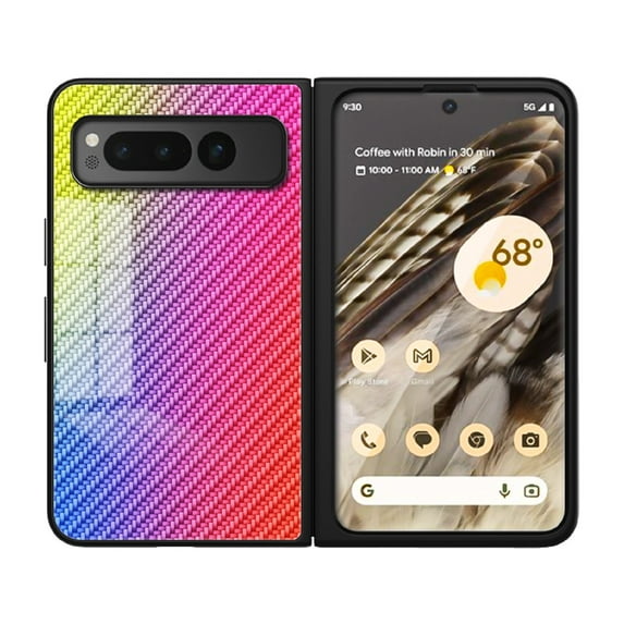 SaniMore Cover Compatible with Google Pixel Fold 7.6" 2023, Rugged Carbon Fiber Glass Backplane Shockproof TPU Bumper Luxury Eye-catching Anti-drop Heavy Duty Protective Cover, Dazzle