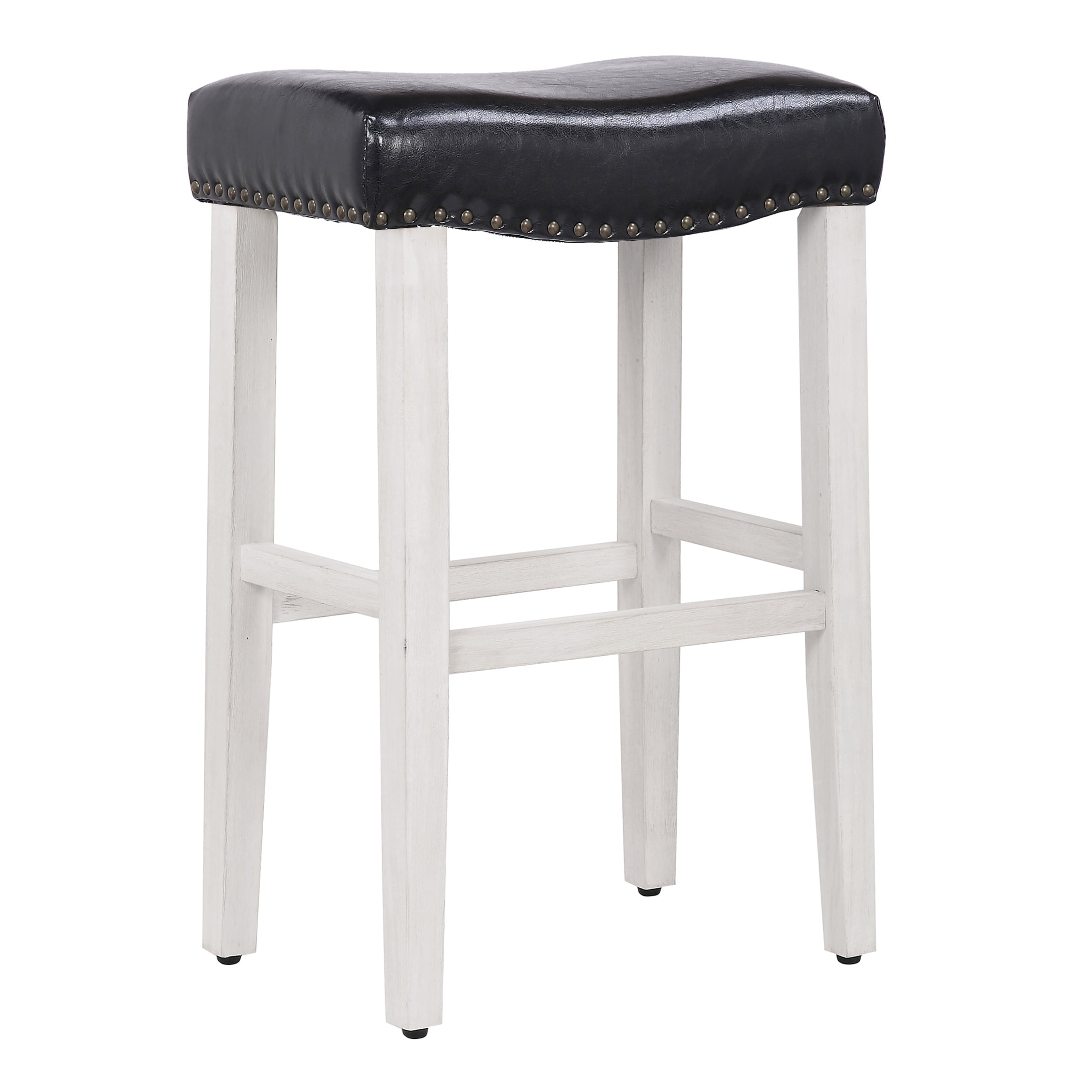 Polytrends Jameson Upholstered Polyester 29" Bar Stool with White Legs - (Set of 2) Antique White/Black