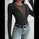 thumbnail image 4 of Camisas Ajustadas de Larga de con Cuello en V Profundo para Mujer, Moda Y2K 2025 Negro L, 4 of 10