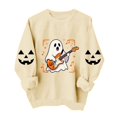 thumbnail image 4 of TKLPEHG Halloween Sweatshirts for Women Cute Guitar Ghost Graphic Fall Sweatshirt Fashion Crewneck Long Sleeve Casual Vintage Pullover (Beige,XS), 4 of 8