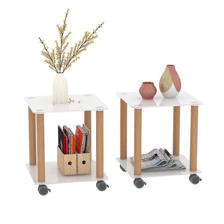 2-Piece -Tier Side Table Tall End Table with Storage Nightstand Bedside Table for Living Room Bedroom(White)