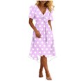 thumbnail image 2 of Uootdi Polka Dot Dresses for Women V Neck Tie Waist Short Sleeve Casual Flowy Midi Dresses Lightweight Elegant Gift, 2 of 7