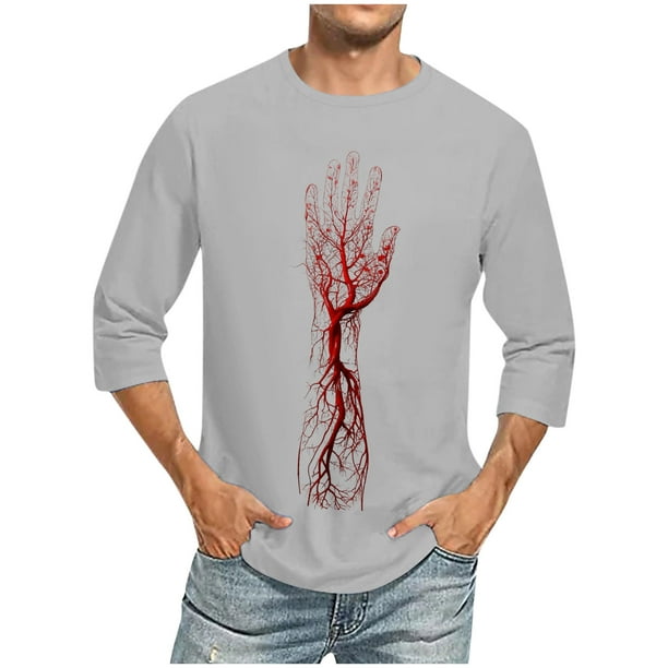 Camisas de Manga Larga para Hombres Imprimir Casual Cuello Redondo Blusa de Manga Corta, Camisas de Lino para Hombres