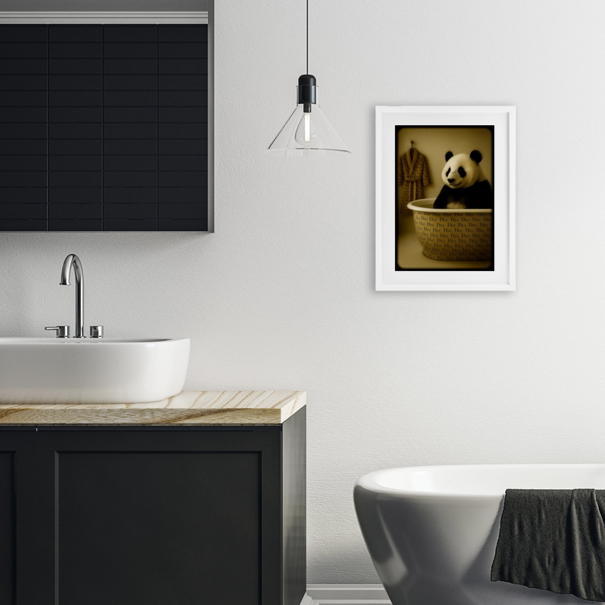 Stupell Industries Couture Panda in Luxury Tub White Framed Print Under Glass, design by Grotto Studios