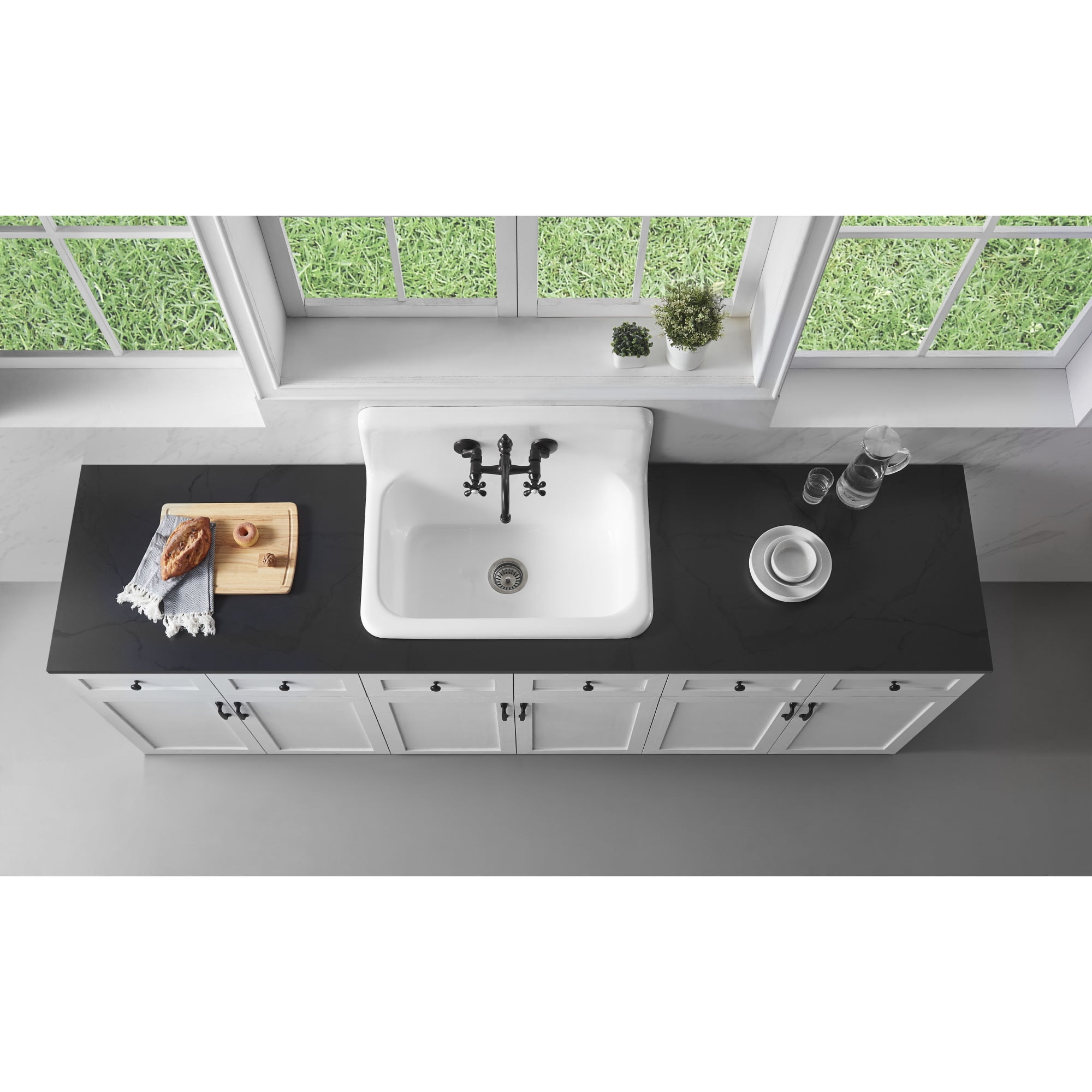 Gourmetier GCKWS302010 Petra Galley 30" x 20" Cast Iron Wall Mount Kitchen Sink, White