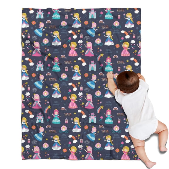 Dark Blue Little Princess Pattern Blanket,Comfortable Soft Flannel Throw Blanket,All Season,Warm Lightweight Blankets for Sofa Bed Couch Living Room Chair,30"x40"