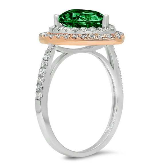 2.48 ct Pear Cut Simulated Emerald Halo Engagement Ring for Women in 18K White/Rose Gold