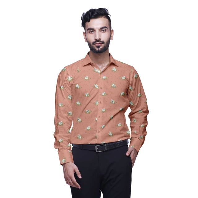 BESTMAN Formal Shirts For Men Slim Fit Printed Full Sleeve Shirts For Men