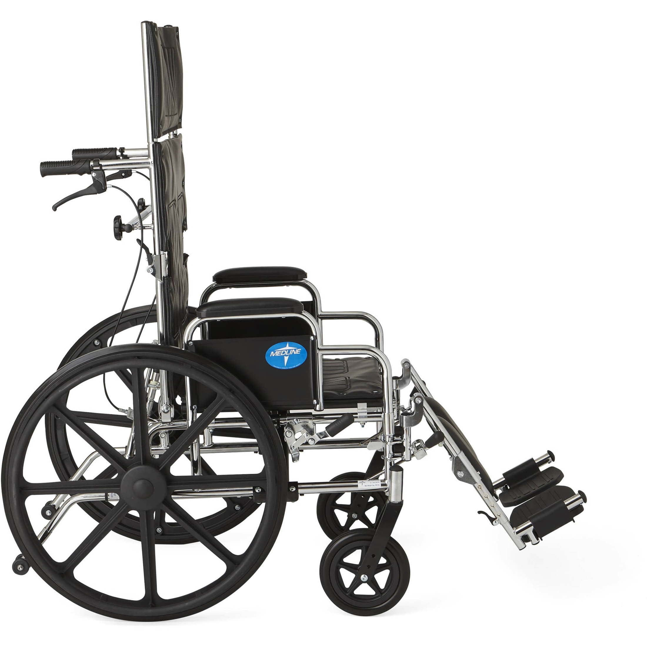 Medline Excel Reclining Wheelchair, 16" Wide Seat, Desk-Length Removable Arms, Elevating Leg Rests
