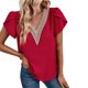 thumbnail image 2 of Gibobby Camisas mexicanas con cuello en V para mujer Camiseta manga corta ajustada informal con diseño personalidad, camiseta manga corta para mujer(Rojo,XL), 2 of 4
