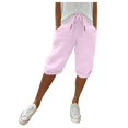 thumbnail image 2 of Flmaly vacation outfits for women High Waistband Linen Shorts For Women 2024 Trendy Knee Length Shorts Drawstring Elastic Waist Summer Casual Gym Shorts With Pockets Vacation Outfits, 2 of 8
