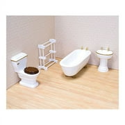 Melissa & Doug Classic Wooden Bathroom - Tub, Sink, Toilet, Towel Rack Dollhouse Furniture, 4 Pieces