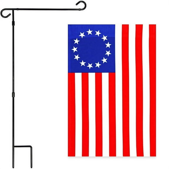 G128 Combo Pack: Garden Flag Stand Black 36x16IN & Garden Flag Betsy Ross Flag 12x18IN