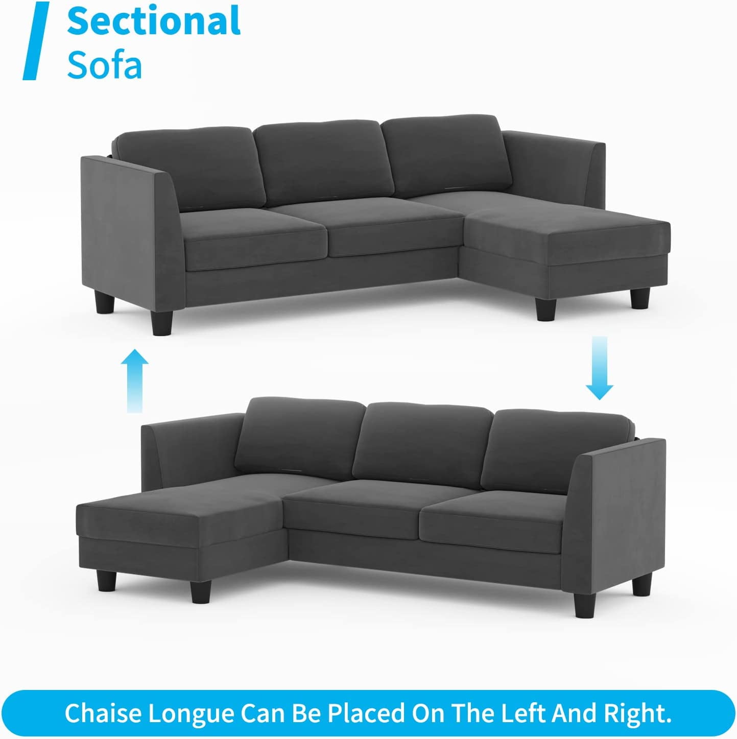 Buy Mjkone Convertible Sectional Sofa Couch, 86 W Velvet Sofas for