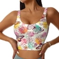 thumbnail image 3 of Goofa Butterflies and Roses Printed Sports Bras for Women, High Impact Running Bra Workout Crop Tank Tops Longline Sports Bra Push up-Large, 3 of 9